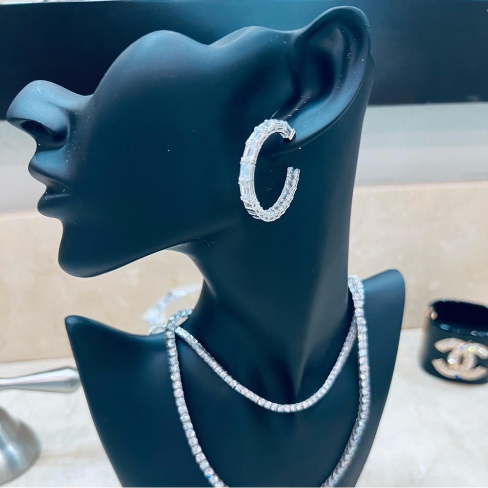 Baguette and round Swarovski crystal  hoop earrings